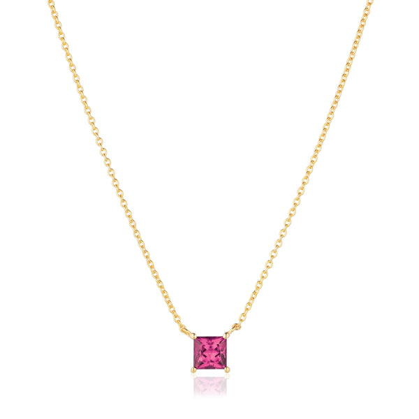 Ellera Quadrato Necklace - 18k Gold Plated With Pink Zirconia