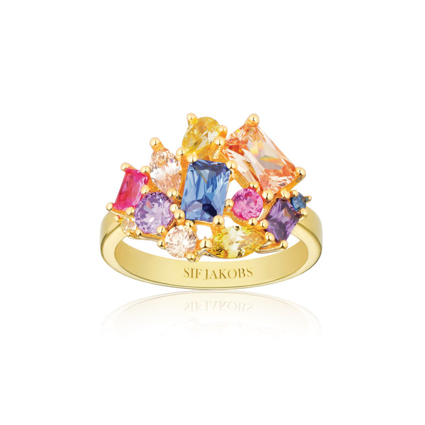 Ivrea Grande Ring - 18k Gold Plated, With Multi-Coloured Zirconia