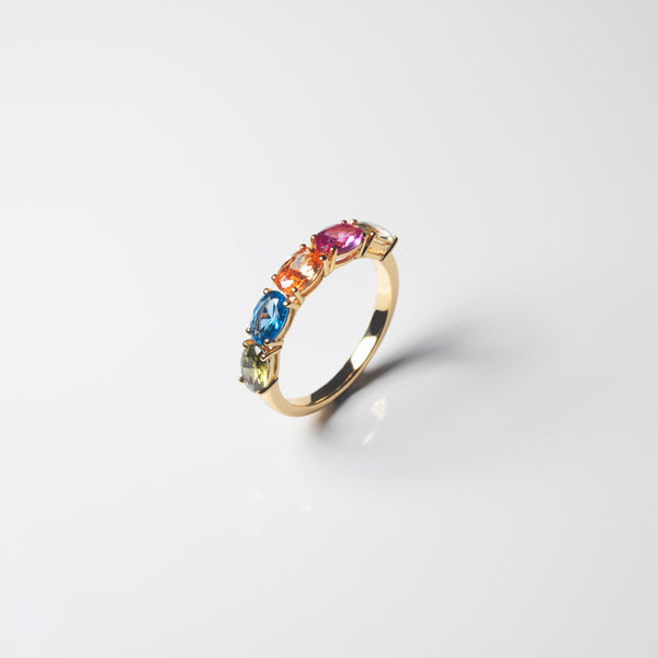 Ellisse Cinque Ring - 18k Gold Plated, With Multi-Coloured Zirconia