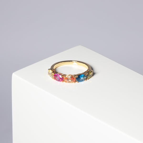 Ellisse Cinque Ring - 18k Gold Plated, With Multi-Coloured Zirconia