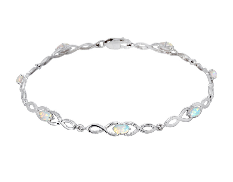 White Created Opal Bracelet - Silver