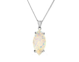 White Created Opal Marquise Pendant - Silver - 18" Chain