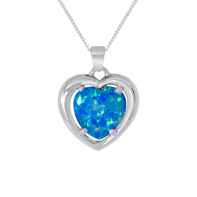 Blue Created Opal Pendant - Silver