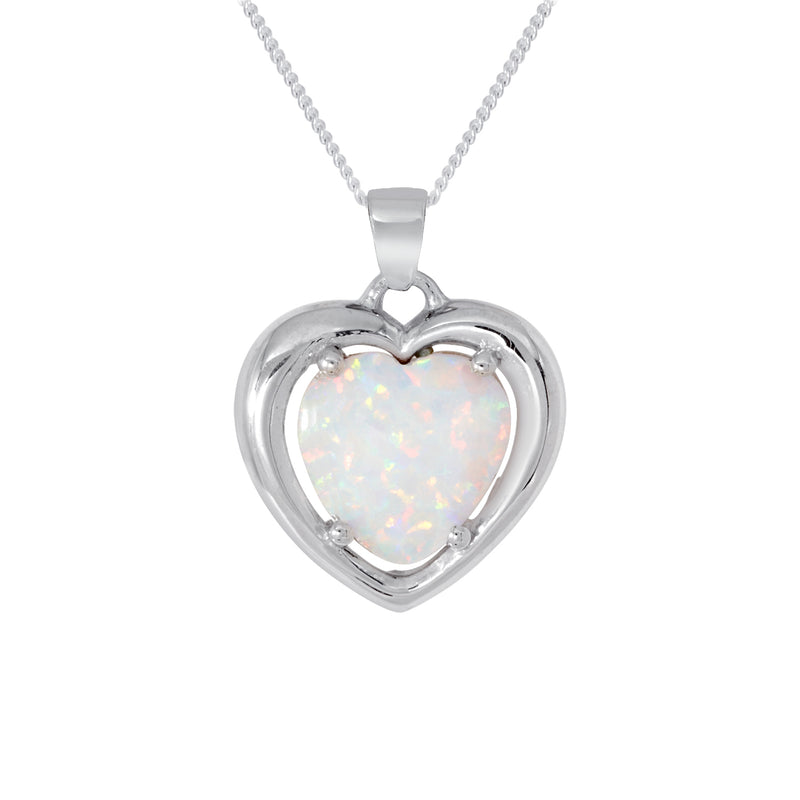 White Created Opal Pendant - Silver - 18" Chain