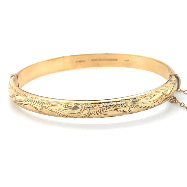 9ct Gold Engraved Bangle