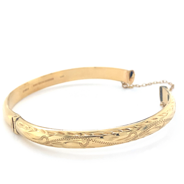 9ct Gold Engraved Bangle