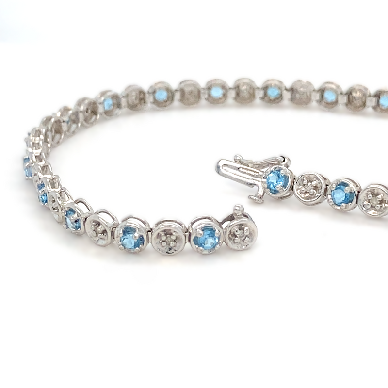 Blue Topaz and Diamond Line Bracelet