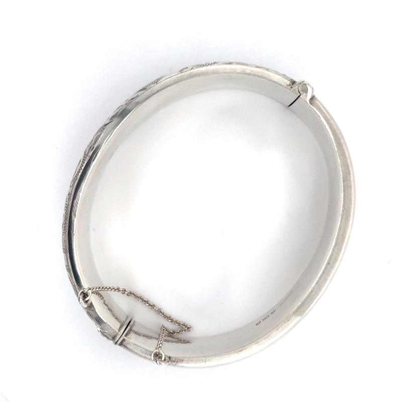 Silver Engraved D Shape Bangle