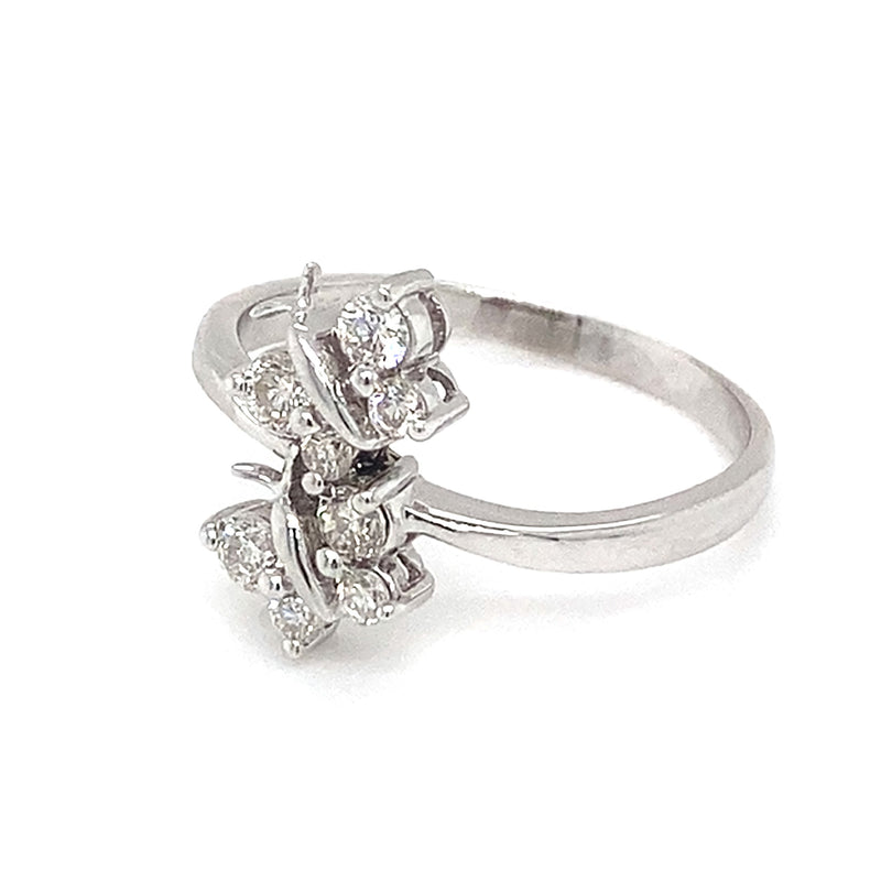 18ct White Gold Diamond Double Butterfly Cluster Ring