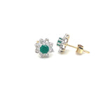 18ct gold Cluster studs with Emeralds & Diamonds
