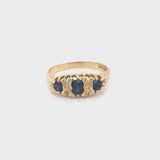 Sapphire & Diamond Boat Shaped Ring