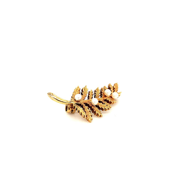 Gold Leaf Pearl Set Brooch