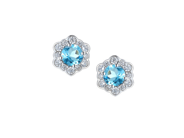 Silver CZ and Blue Topaz Earrings