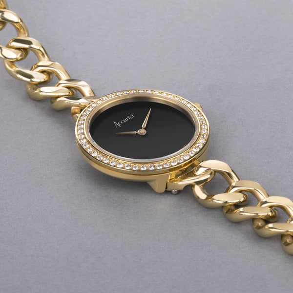 Gold Plated and Onyx Accurist Watch