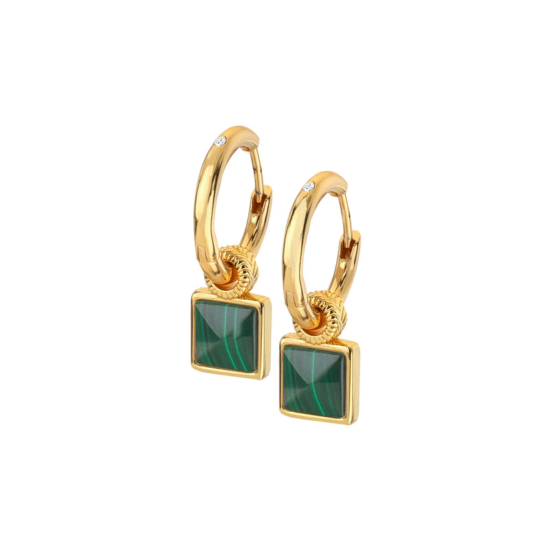 Hot Diamonds X Golden Edit – Revive Malachite Square Earrings