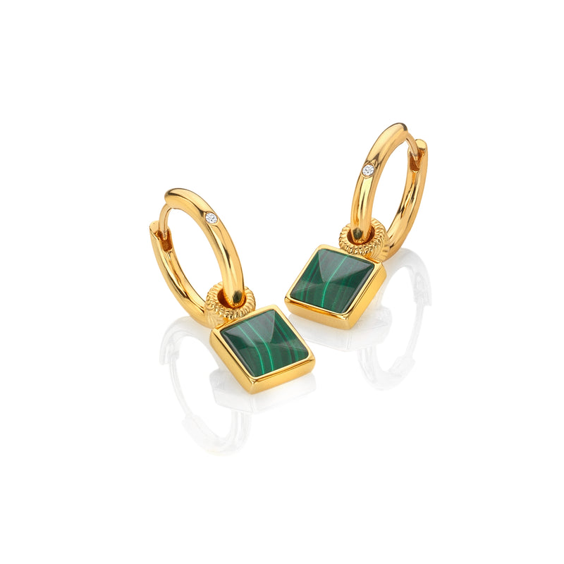 Hot Diamonds X Golden Edit – Revive Malachite Square Earrings